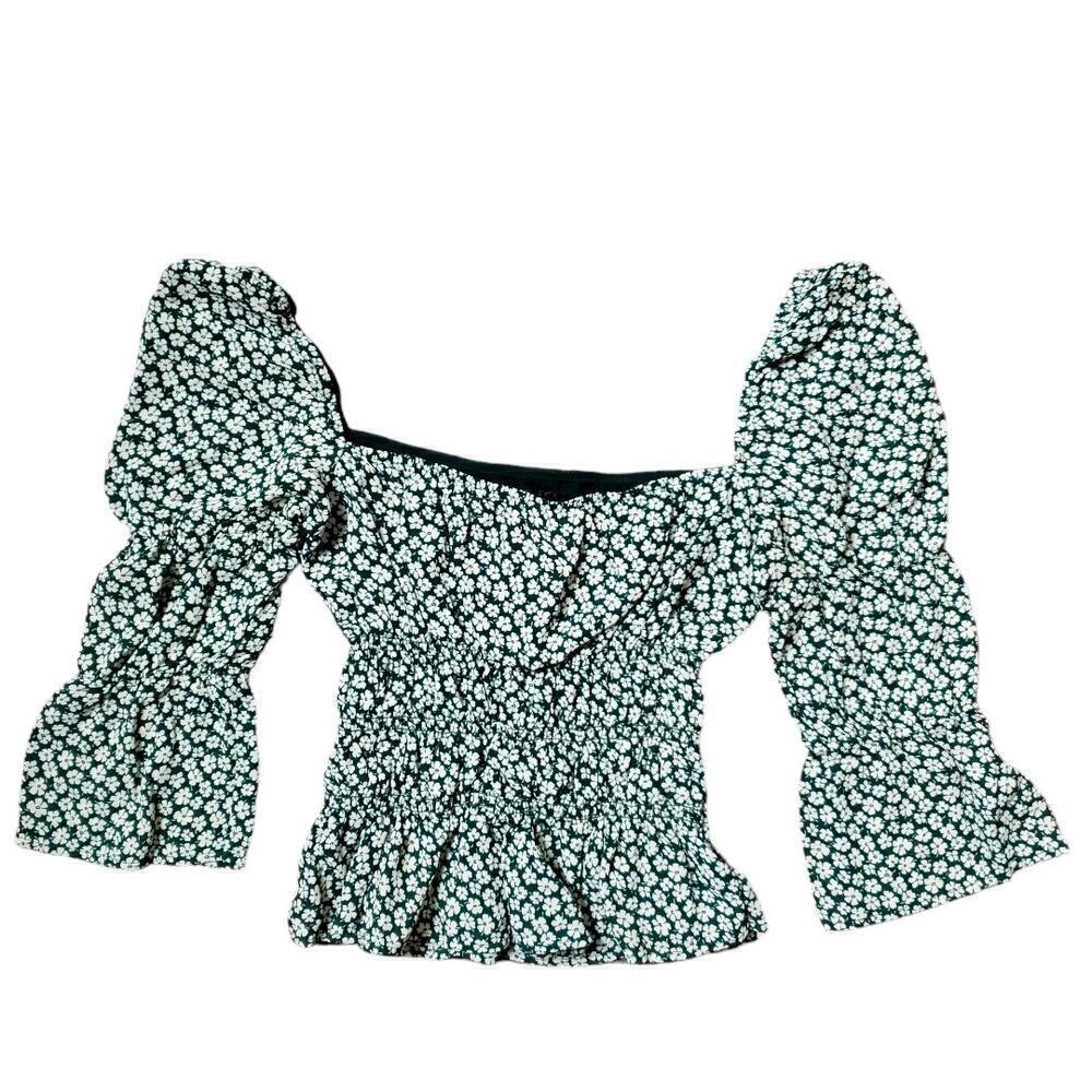 Reformation Green Ruched Floral Peplum Top Sz M Cottagecore Romantic Style